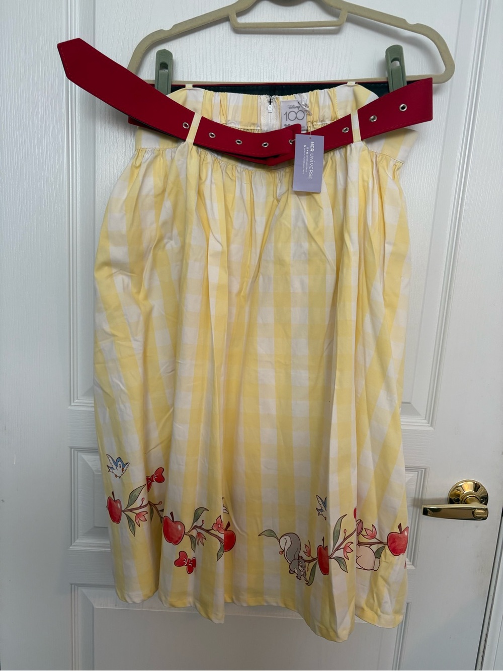 Her Universe Yellow Gingham Skirt with Red Apple Trim